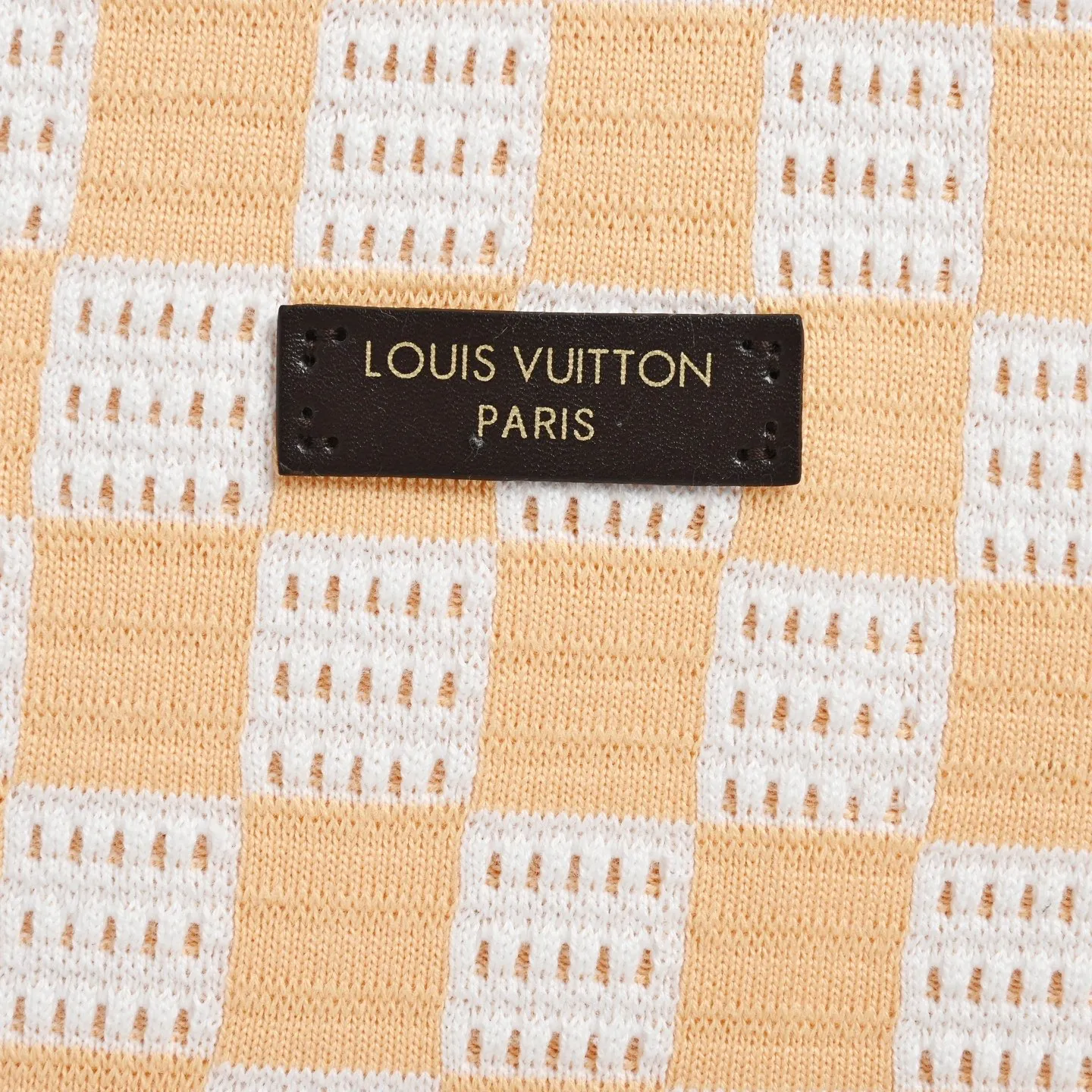 Louis Vuitton/Louis Vuitton 26ss leather label checkerboard jacquard knitted short-sleeved shirt